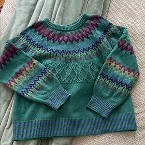 Sundance Green and Muted Multi Patterned Women's Sweater